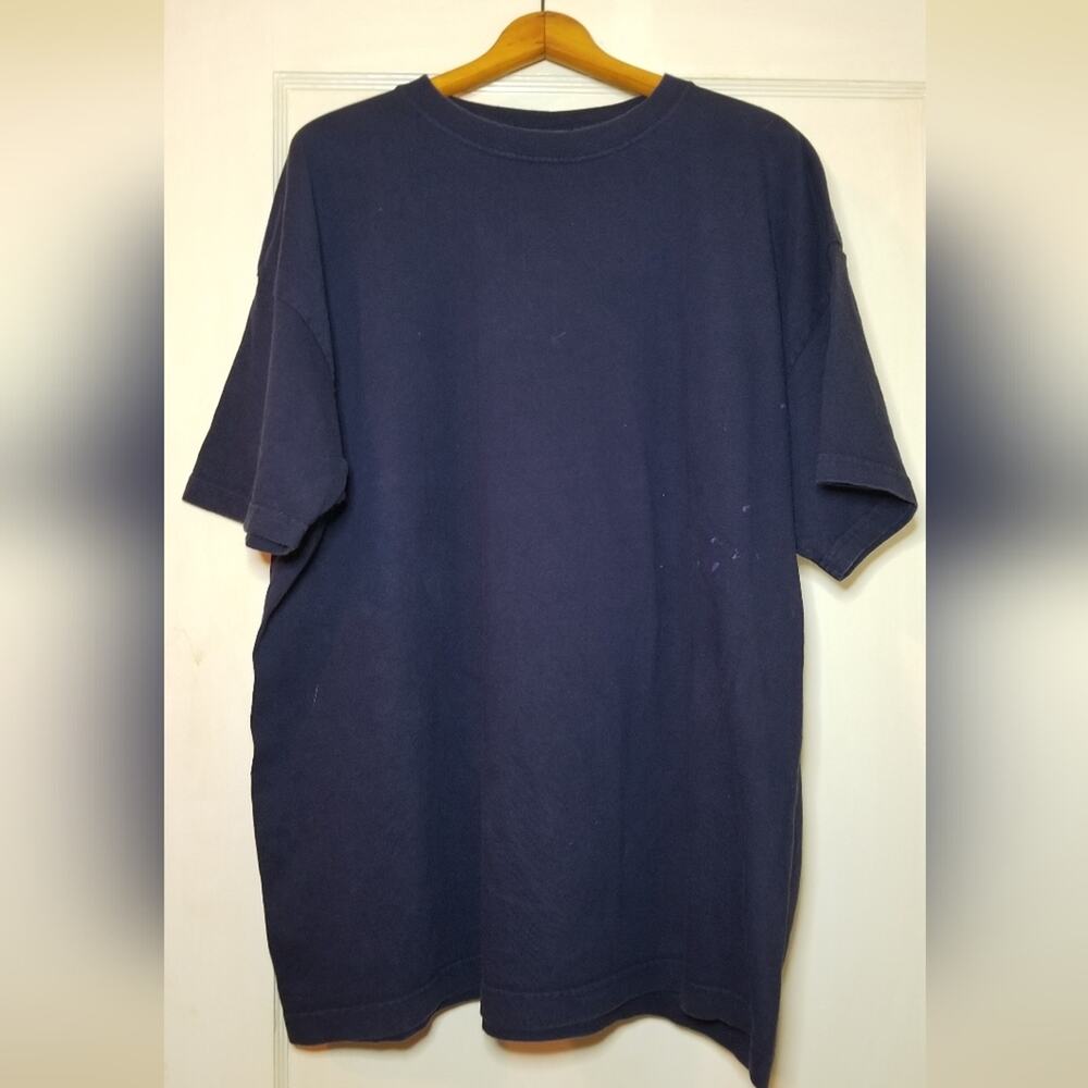 Cheetah plain blue men's XXL t-shirt, used for work, has marks/stains on front